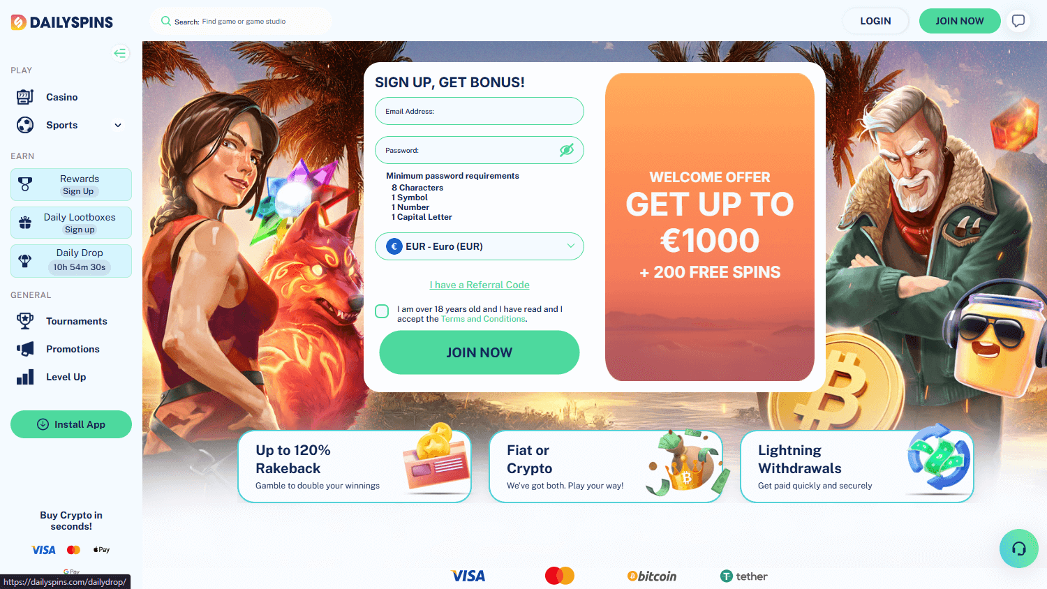 Dailyspins Casino Desktop screenshot